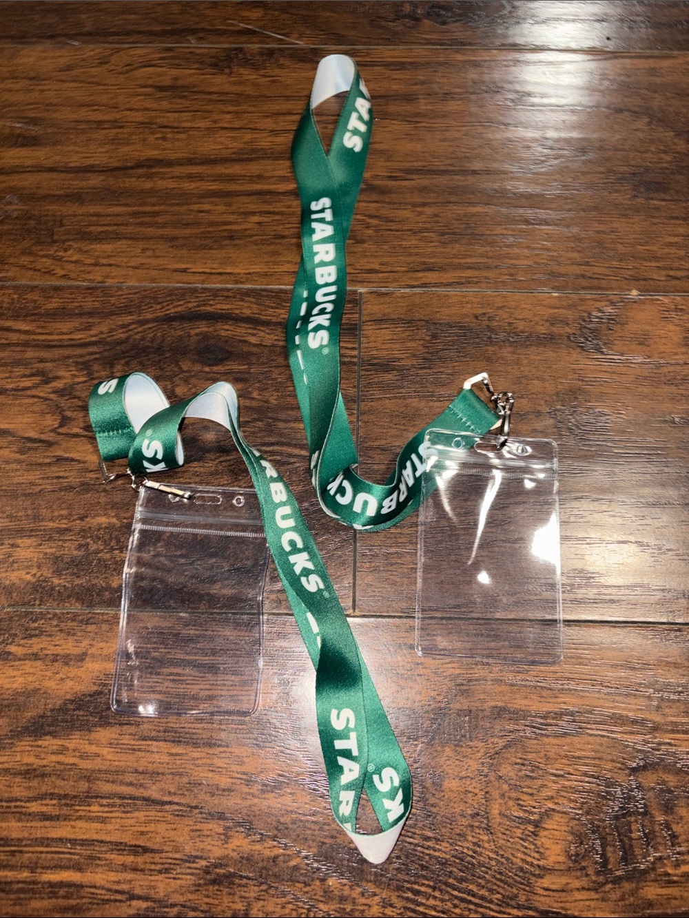 Starbucks Green and White Branded Badge Lanyards with Clear Holders
